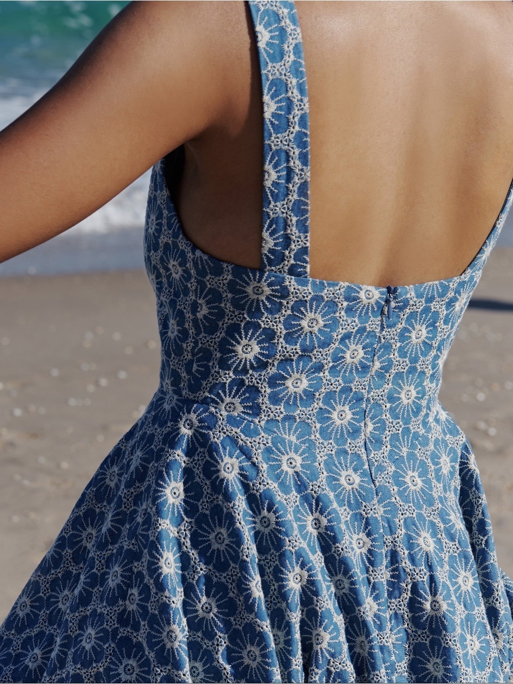 Arianne Elmy Denim La Bubble Dress Blue Floral Embroidered Mini Size M - Picture 2 of 8